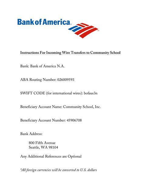 Bank of america wire transfer instructions WIRE INSTRUCTIONS. . Bank of america wire transfer instructions